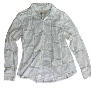 Sundance women white cotton boho button down long sleeve lace cottagecore Large